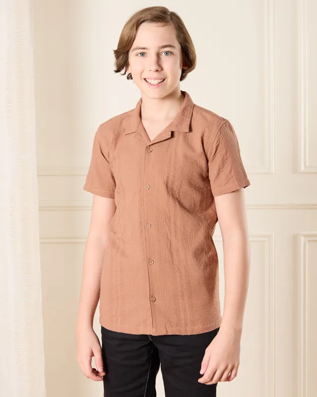 Senior Boys Brown Collared Shirt sold by Redtag