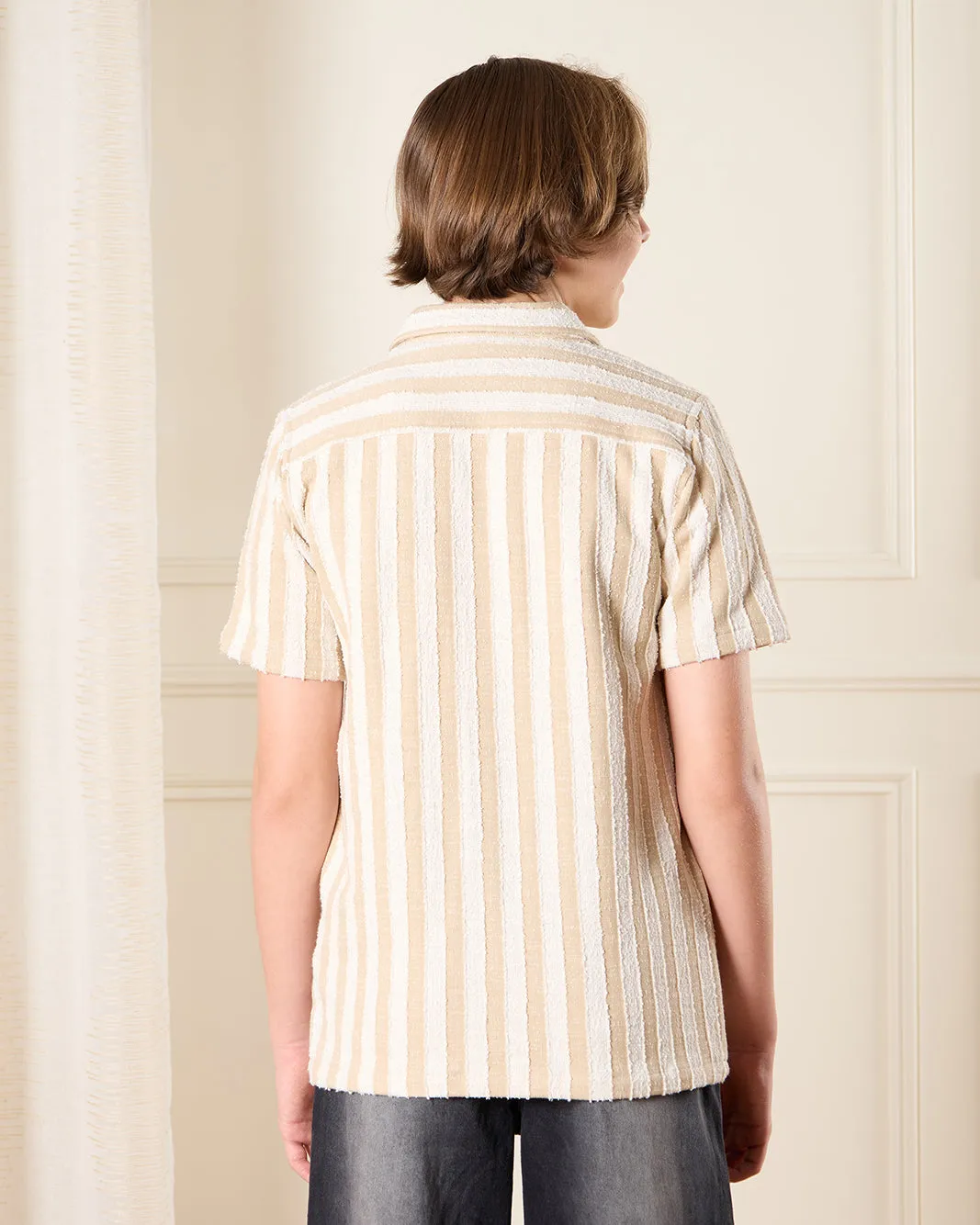 Senior Boys Beige Striped Collared Shirt sold by Redtag product image thumbnail 3