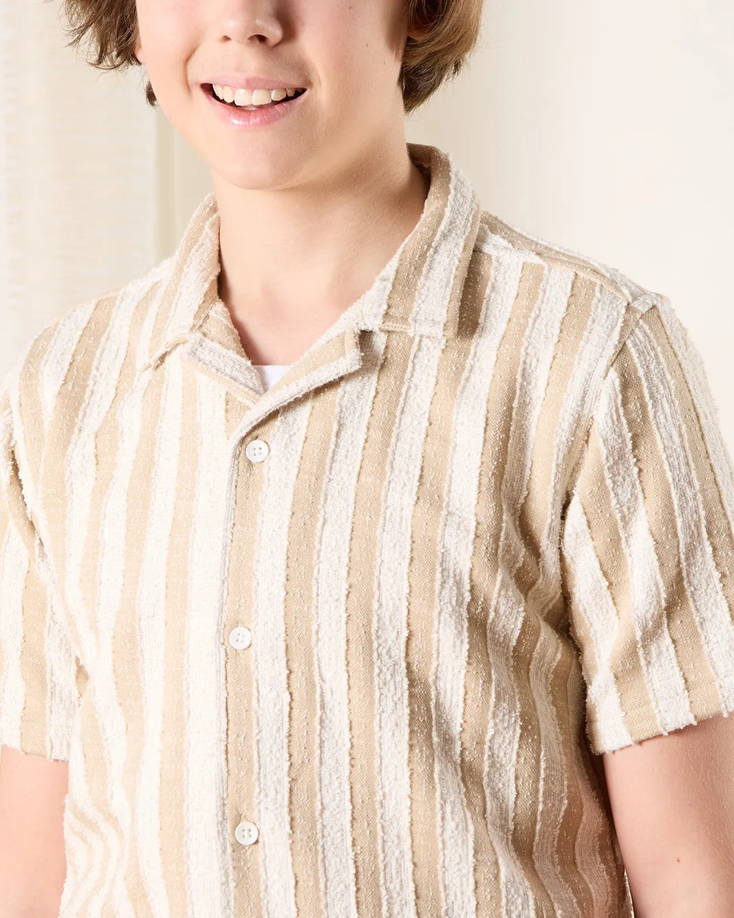 Senior Boys Beige Striped Collared Shirt sold by Redtag product image thumbnail 4