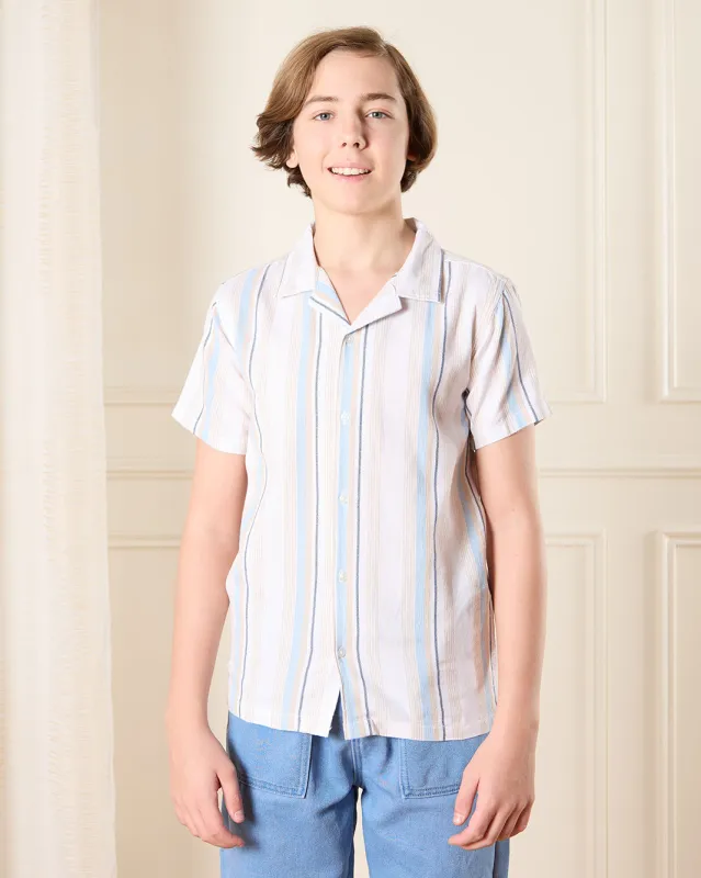 Senior Boys Grey Striped Collared Shirt sold by Redtag