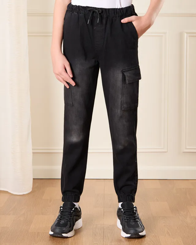 Senior Boys Black Stretch Denim Jogger Jeans sold by Redtag