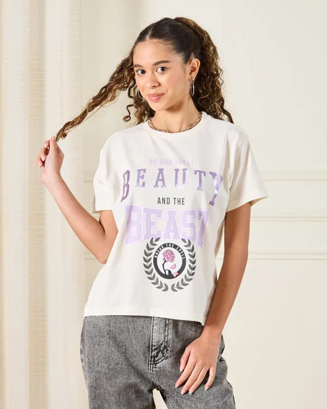 Senior Girls White Beauty & The Beast Character T-Shirt sold by Redtag