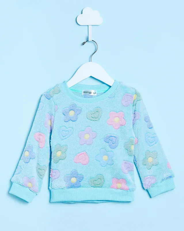 Infant Girls Blue Textured Sweatshirt sold by Redtag