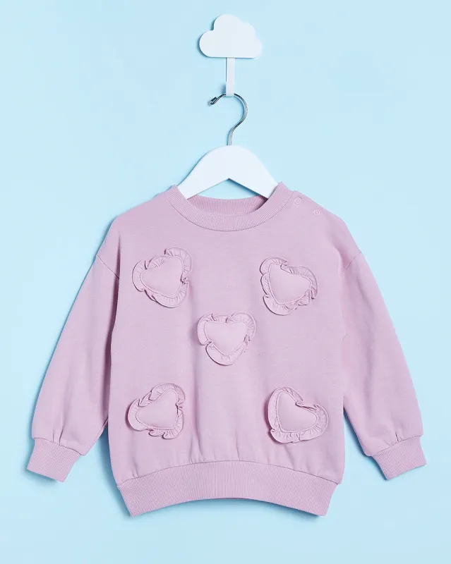 Infant Girls Mauve Heart Embellished Sweatshirt sold by Redtag