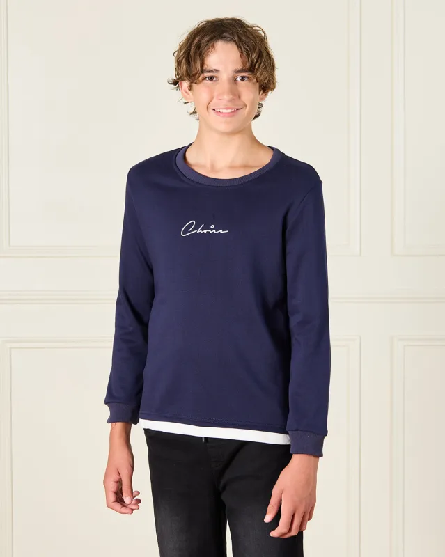 Senior Boys Navy Print Sweatshirt sold by Redtag