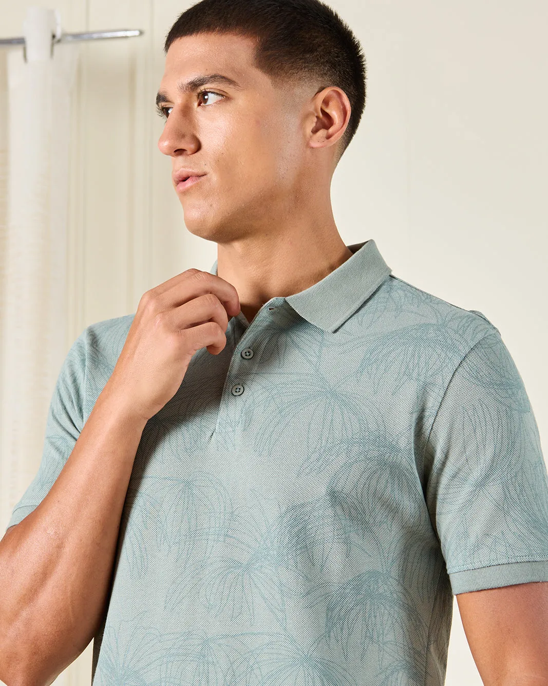 Men Green Printed Polo Shirt sold by Redtag product image thumbnail 4