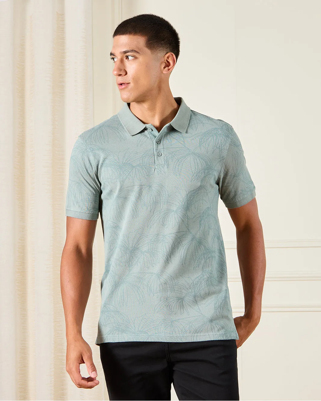 Men Green Printed Polo Shirt sold by Redtag