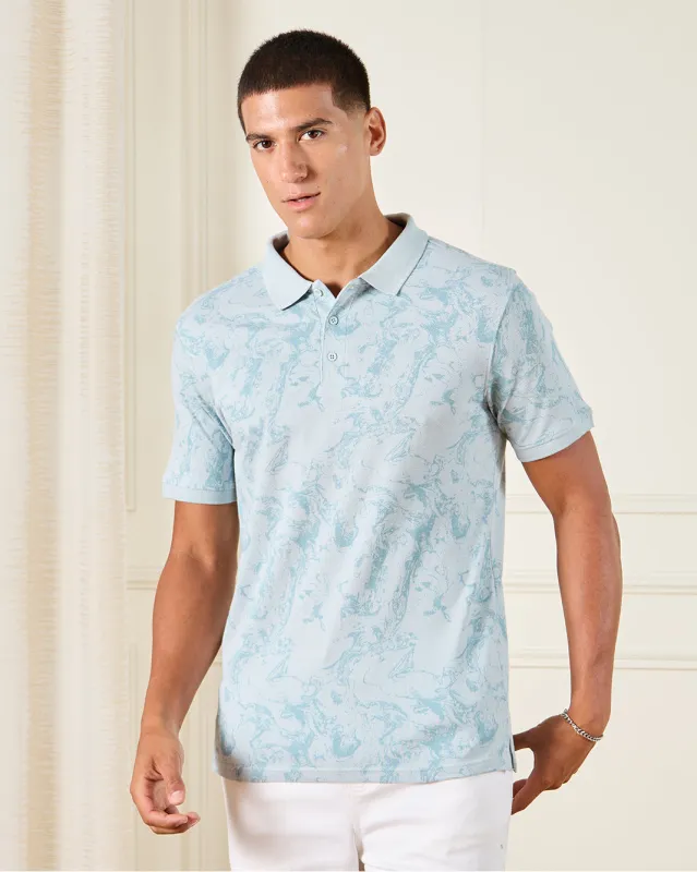 Men Blue Printed Polo Shirt sold by Redtag