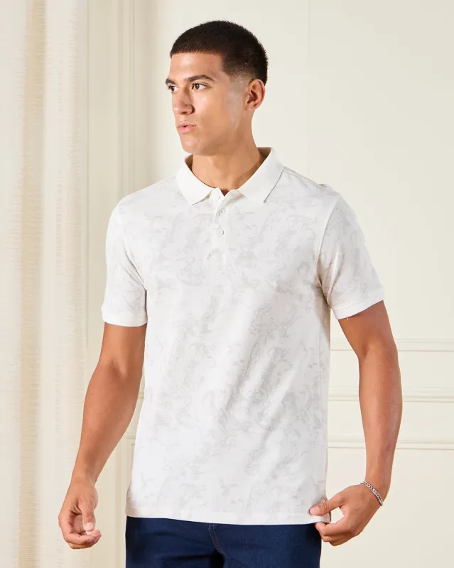 Men White Printed Polo Shirt sold by Redtag