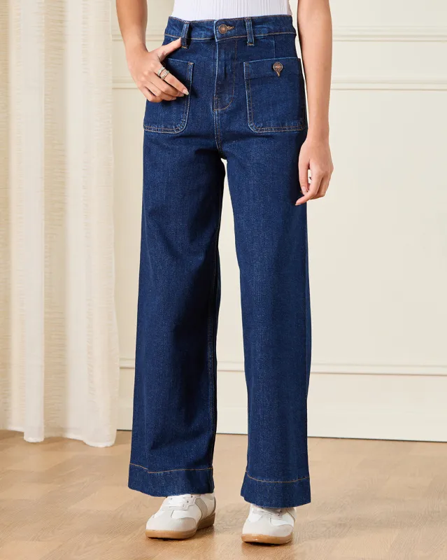 Senior Girls Blue Front Pocket Wide leg Jeans sold by Redtag