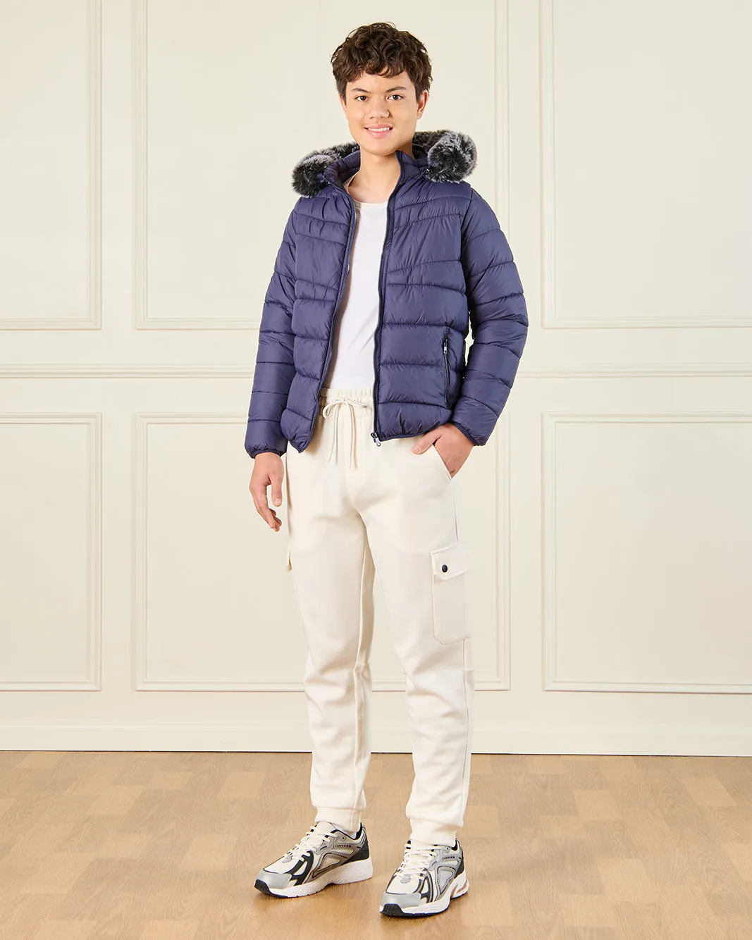 Senior Boys Blue Padded Fur Hooded Jacket sold by Redtag product image thumbnail 2