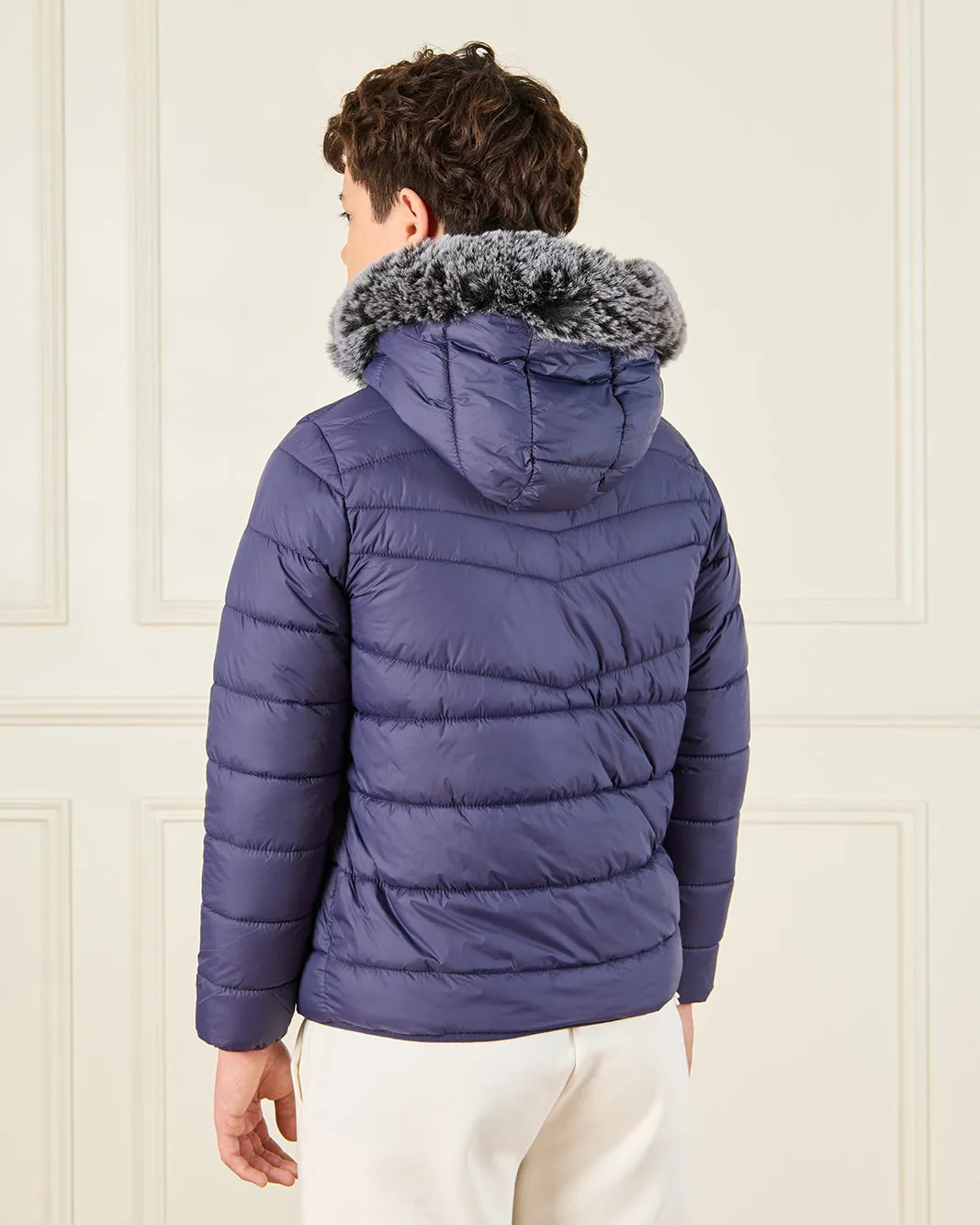 Senior Boys Blue Padded Fur Hooded Jacket sold by Redtag product image thumbnail 3