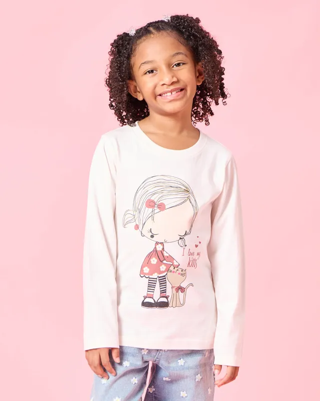 Girls White And Beige T-shirt Set (2Peice) sold by Redtag