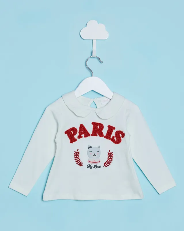 Infant Girls White Paris Text T-Shirt sold by Redtag