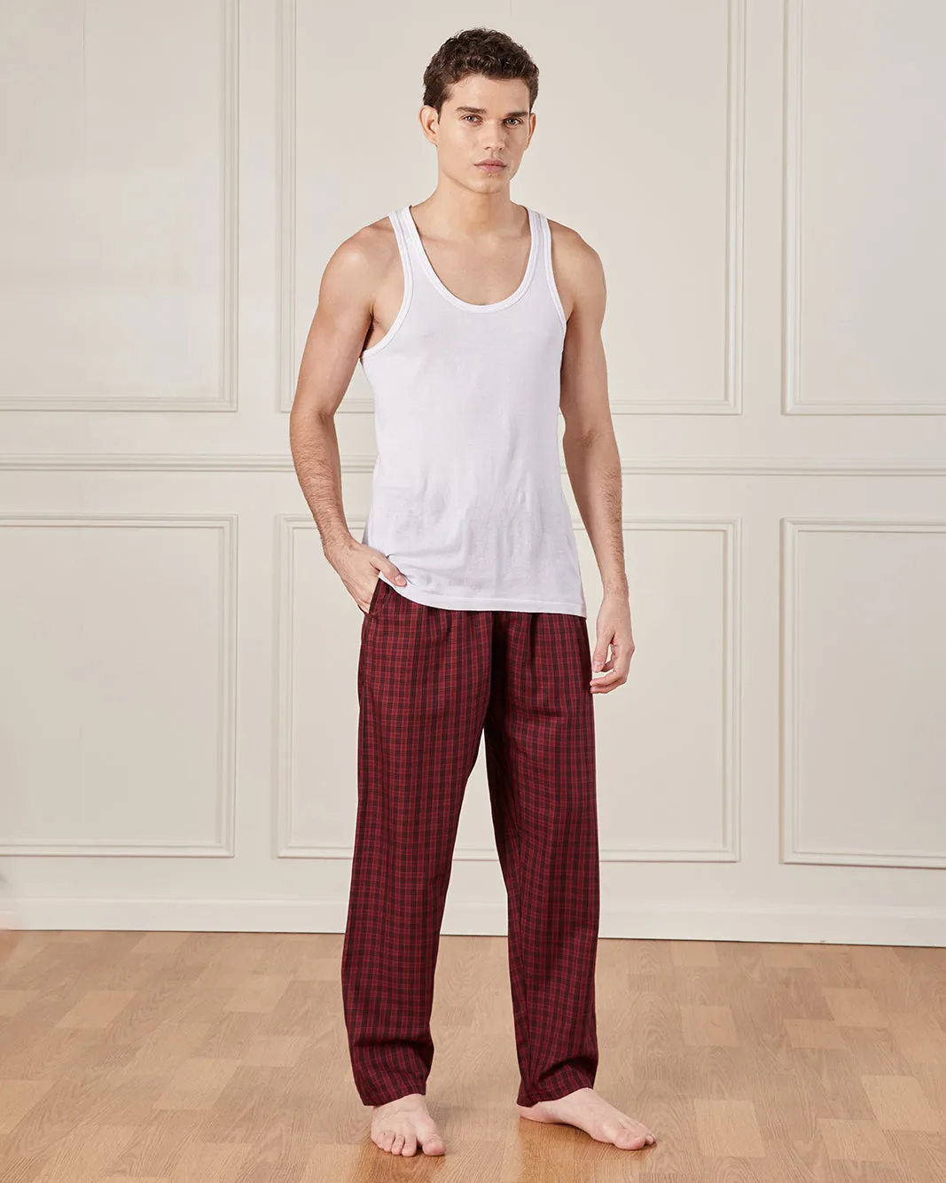 Men Burgundy Checkered Pyjama Bottom sold by Redtag product image thumbnail 2