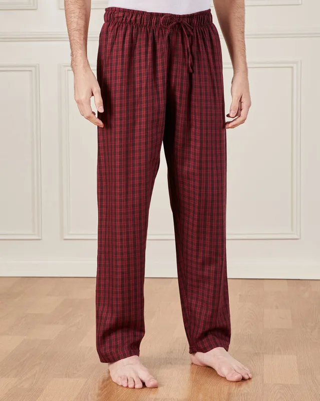 Men Burgundy Checkered Pyjama Bottom sold by Redtag