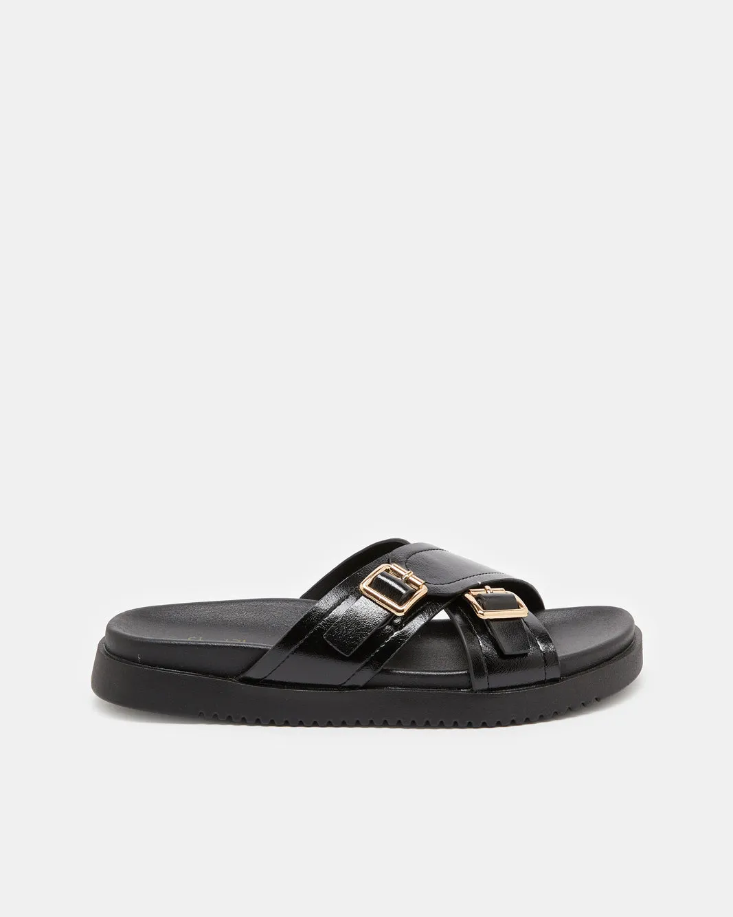 Women Black Crisscross Buckle Mule sold by Redtag