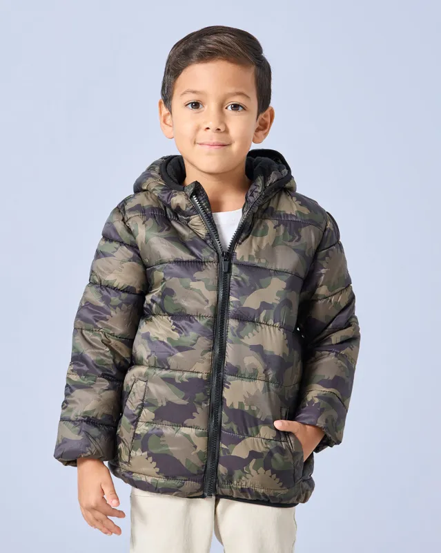 Boys Green Camo Print Jacket sold by Redtag