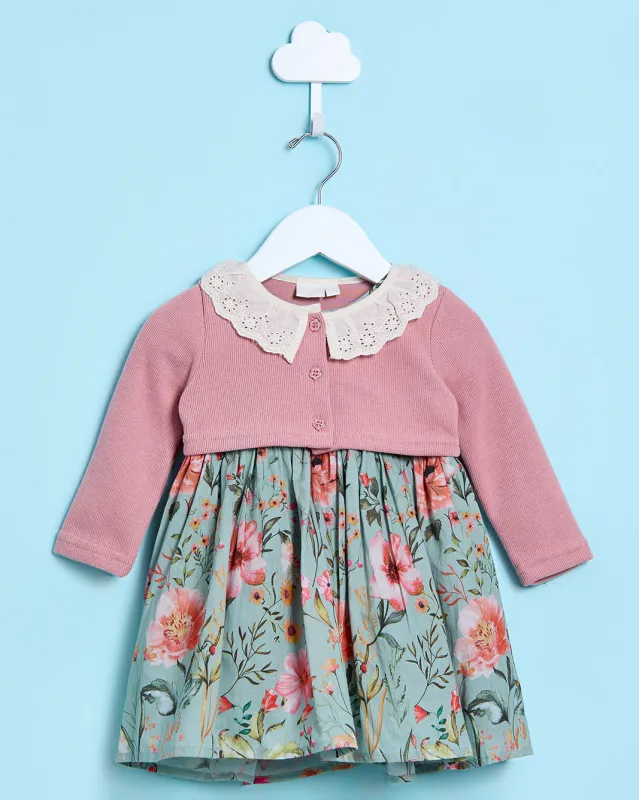 Infant Girls Green And Pink Dress With Cardigan (2 Piece) sold by Redtag