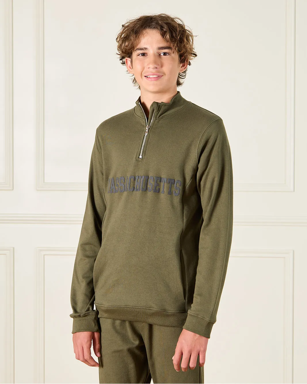 Senior Boys Olive Massachusetts Half Zip Neck Jogger Set (2 Piece) sold by Redtag product image thumbnail 2