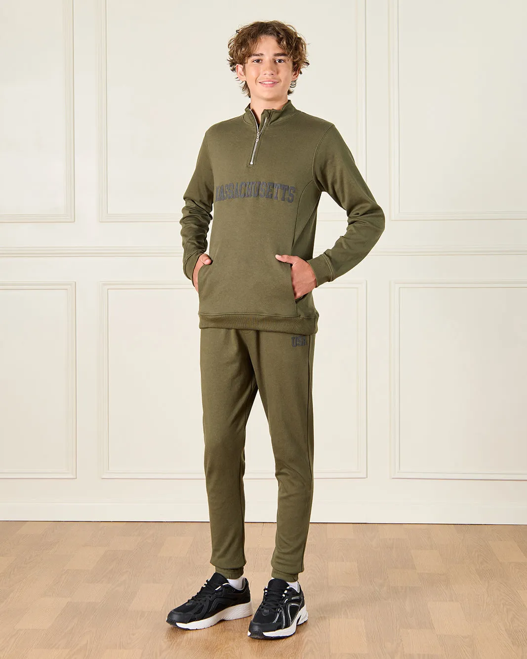 Senior Boys Olive Massachusetts Half Zip Neck Jogger Set (2 Piece) sold by Redtag product image thumbnail 5