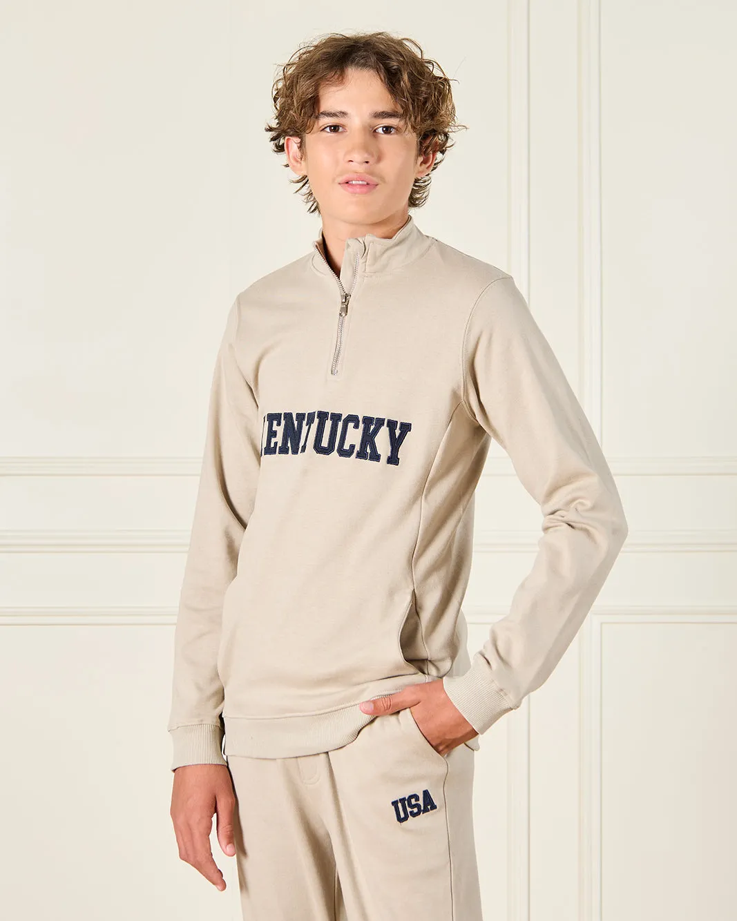 Senior Boys Beige Kentucky Half Zip Neck Jogger Set (2 Piece) sold by Redtag product image thumbnail 2