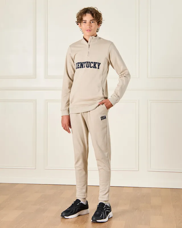Senior Boys Beige Kentucky Half Zip Neck Jogger Set (2 Piece) sold by Redtag