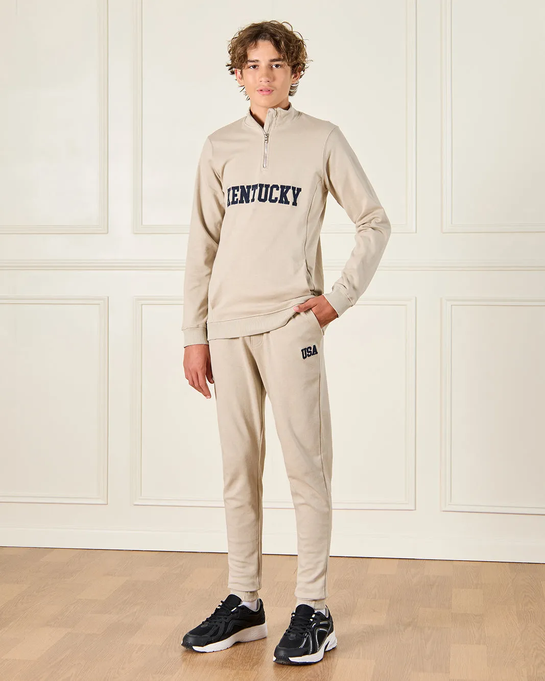 Senior Boys Beige Kentucky Half Zip Neck Jogger Set (2 Piece) sold by Redtag product image thumbnail 5