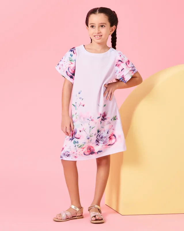 Girls Lilac Printed Dress sold by Redtag