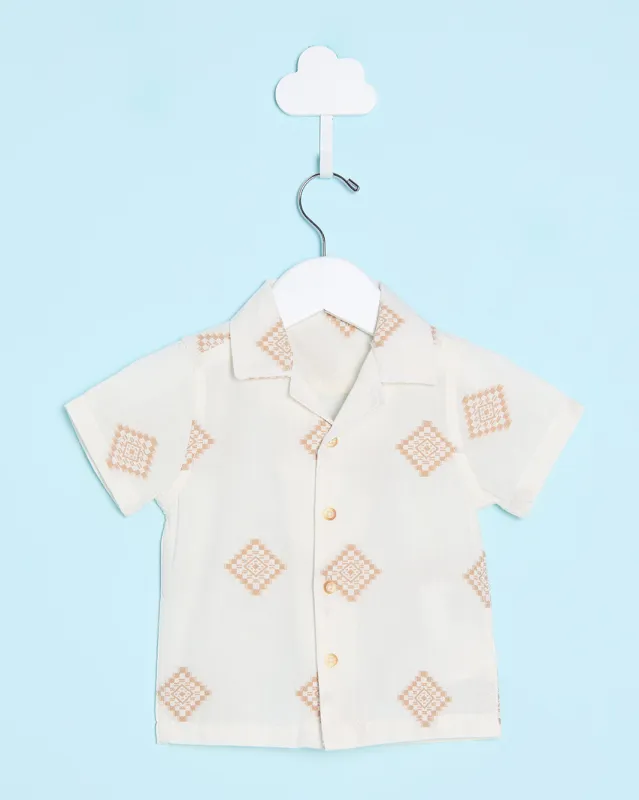 Infant Boys Ivory Printed Collared Shirt sold by Redtag