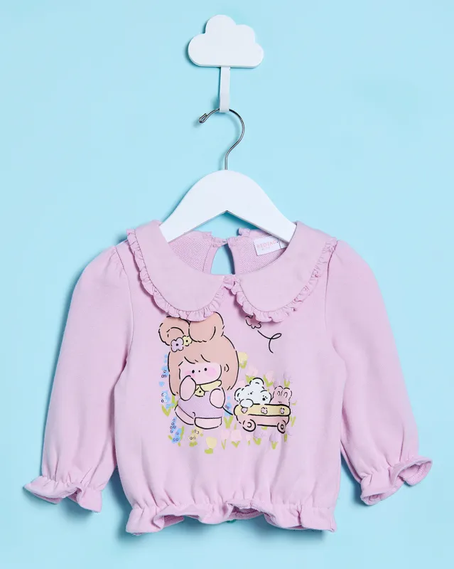 Infant Girls Lilac Bunny Print Collared Sweatshirt sold by Redtag