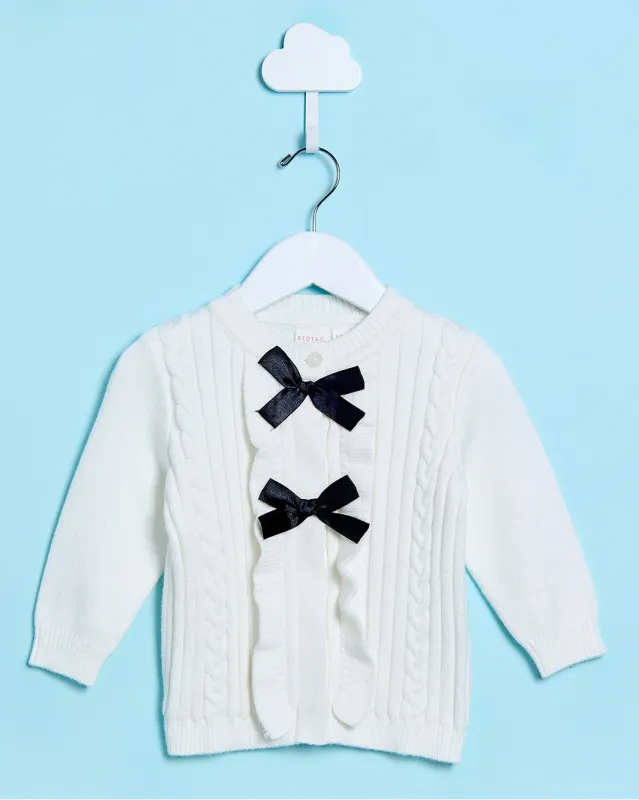 Infant Girls Ivory Button Front Pullover With Bows sold by Redtag