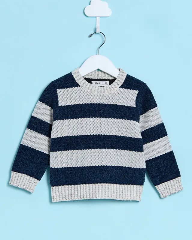 Infant Boys Navy And Beige Striped Sweater sold by Redtag