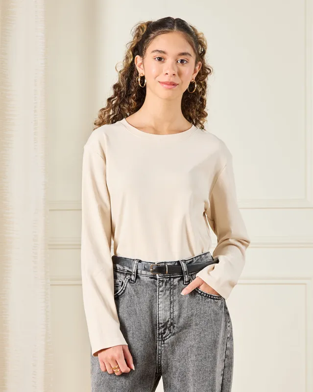 Senior Girls Plain Ivory Long Sleeve T-Shirt sold by Redtag