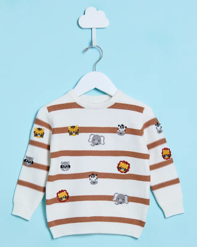 Infant Boys Ecru Striped Pullover Sweater Embroidery sold by Redtag