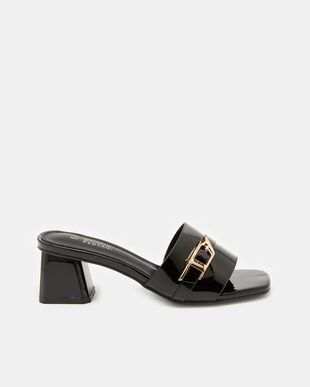 Women Black Buckle Trim Mule sold by Redtag