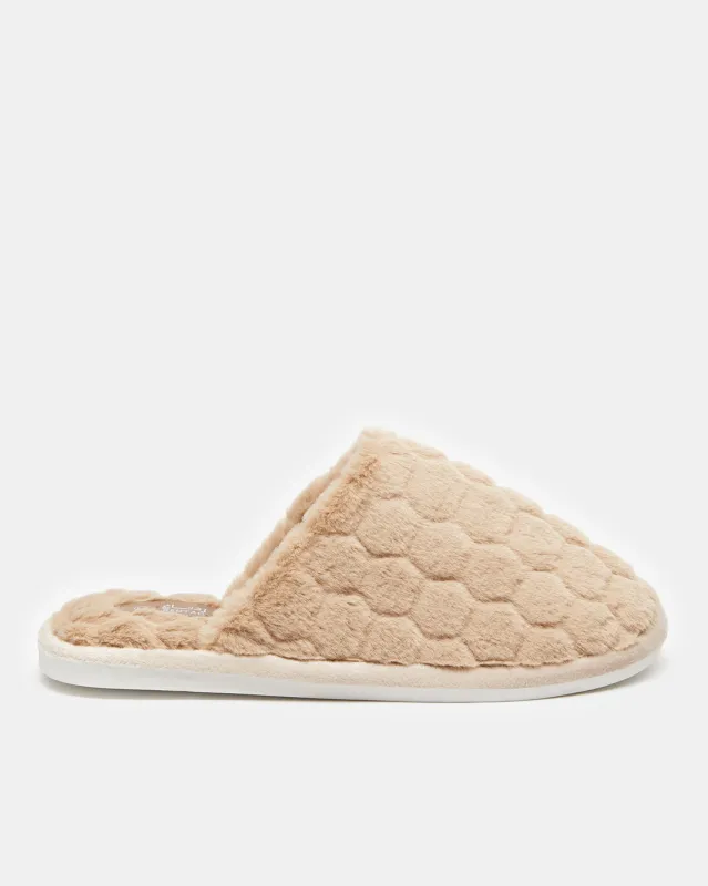 Men Beige Fur Slippers sold by Redtag