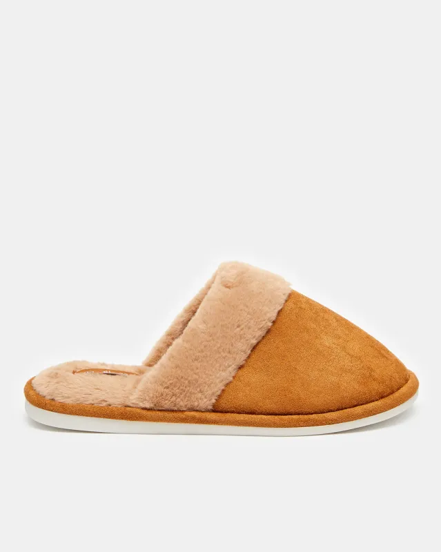 Men Tan Fur Slippers sold by Redtag