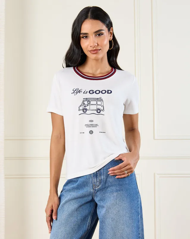 Women Ivory Printed T-Shirt sold by Redtag