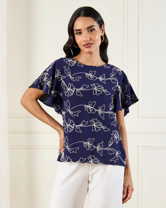 Women Navy Embroidered Top sold by Redtag