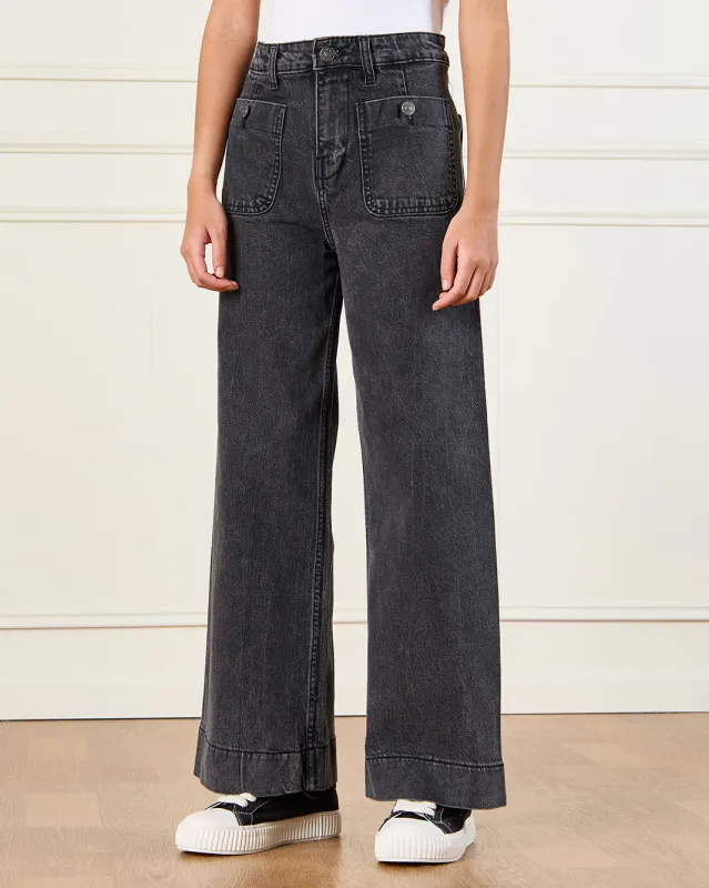 Senior Girls Black Wide Leg Jeans sold by Redtag