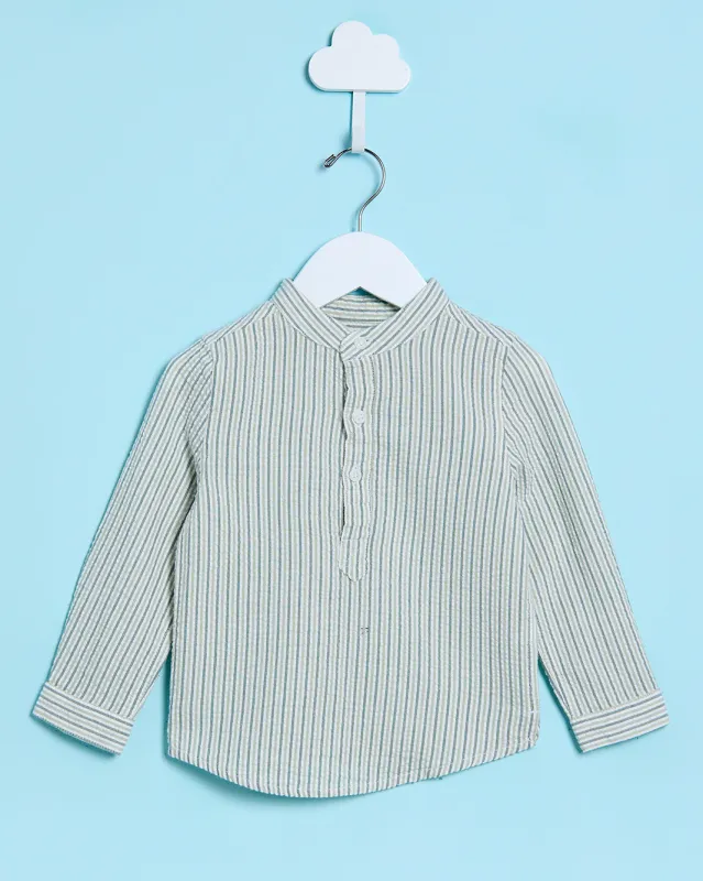 Infant Boys Green And Beige Striped Shirt sold by Redtag