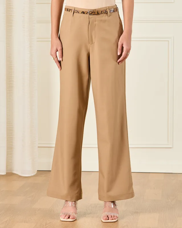 Women Brown Wide Leg Belted Trousers sold by Redtag