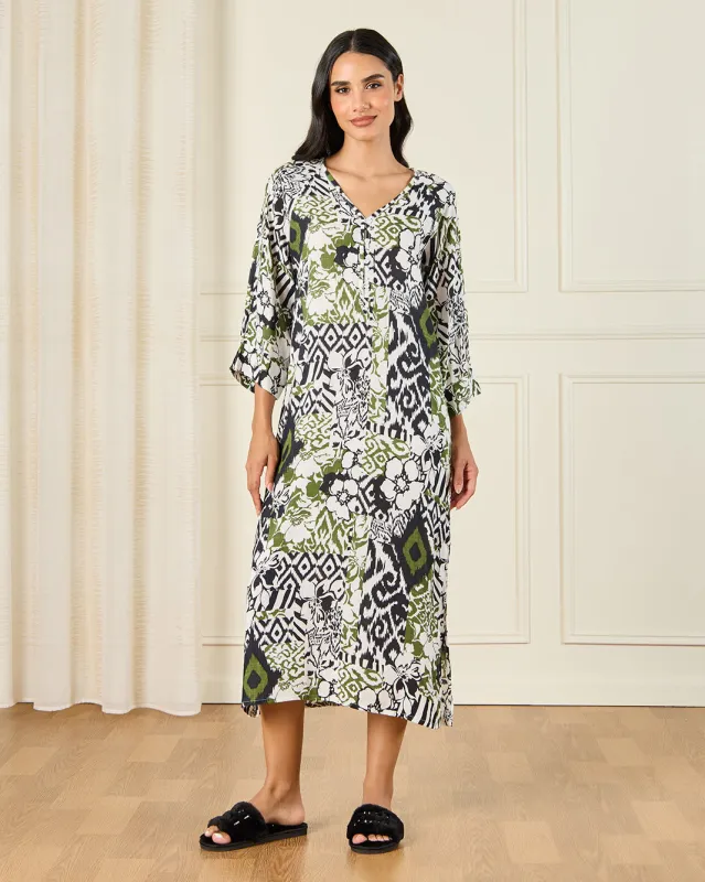 Women Multicolour Allover Printed Kaftan Nightgown sold by Redtag