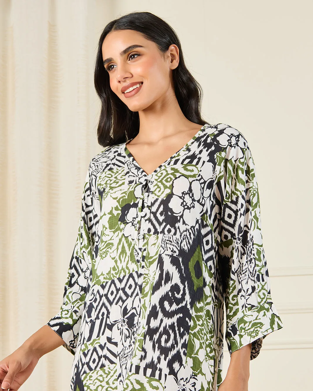 Women Multicolour Allover Printed Kaftan Nightgown sold by Redtag product image thumbnail 2