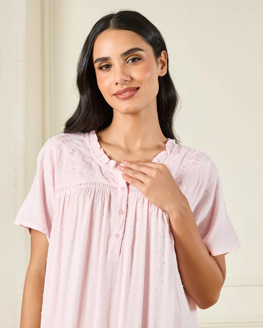 Women Pink Chest Embroidery Nightgown sold by Redtag product image thumbnail 2