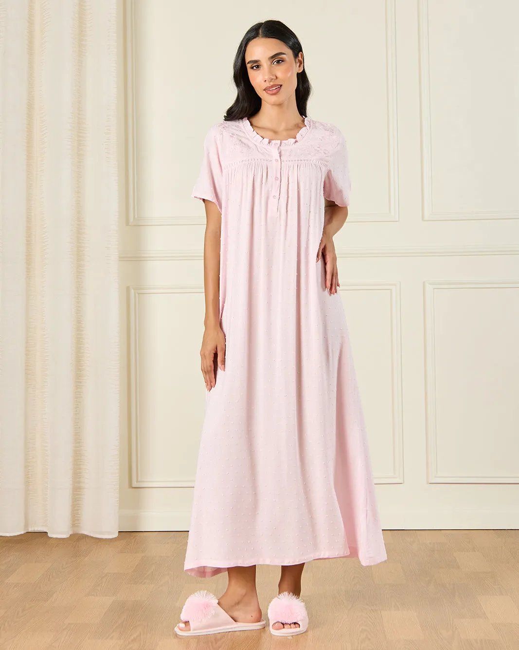 Women Pink Chest Embroidery Nightgown sold by Redtag product image thumbnail 4
