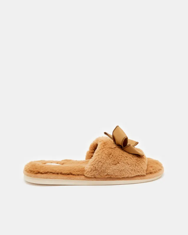 Women Brown Bow Trim Slipper sold by Redtag