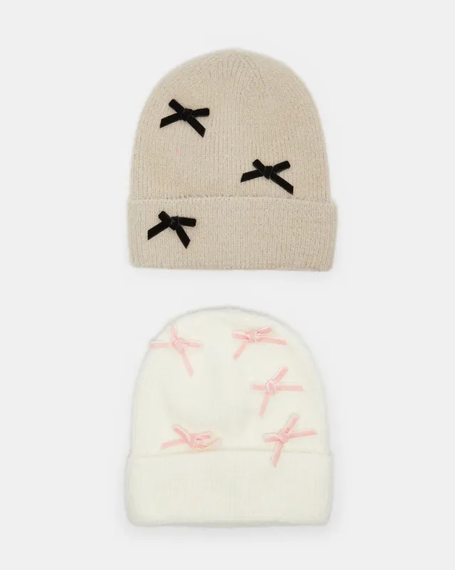 Girls Beige And White Embellished Cap Set (Pack Of 2) sold by Redtag