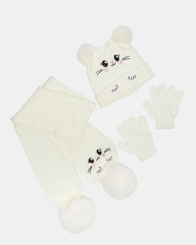 Girls Ivory Knitted Scarf Set (3 Piece) sold by Redtag